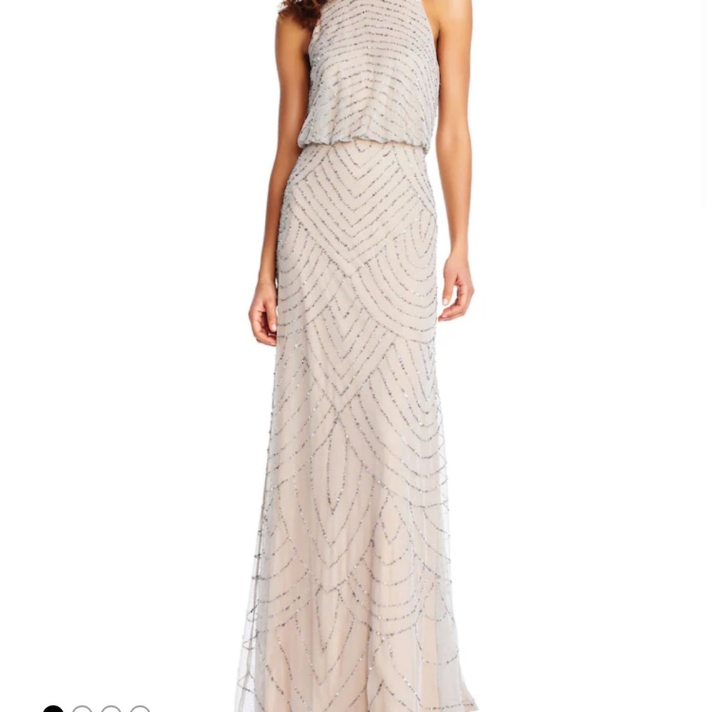 Adrianna Papell Beaded Cream Maxi Dress